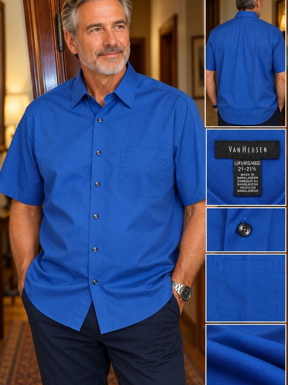 Van Heusen Menās Blue Short Sleeve Dress Shirt 4XG 21ā21½